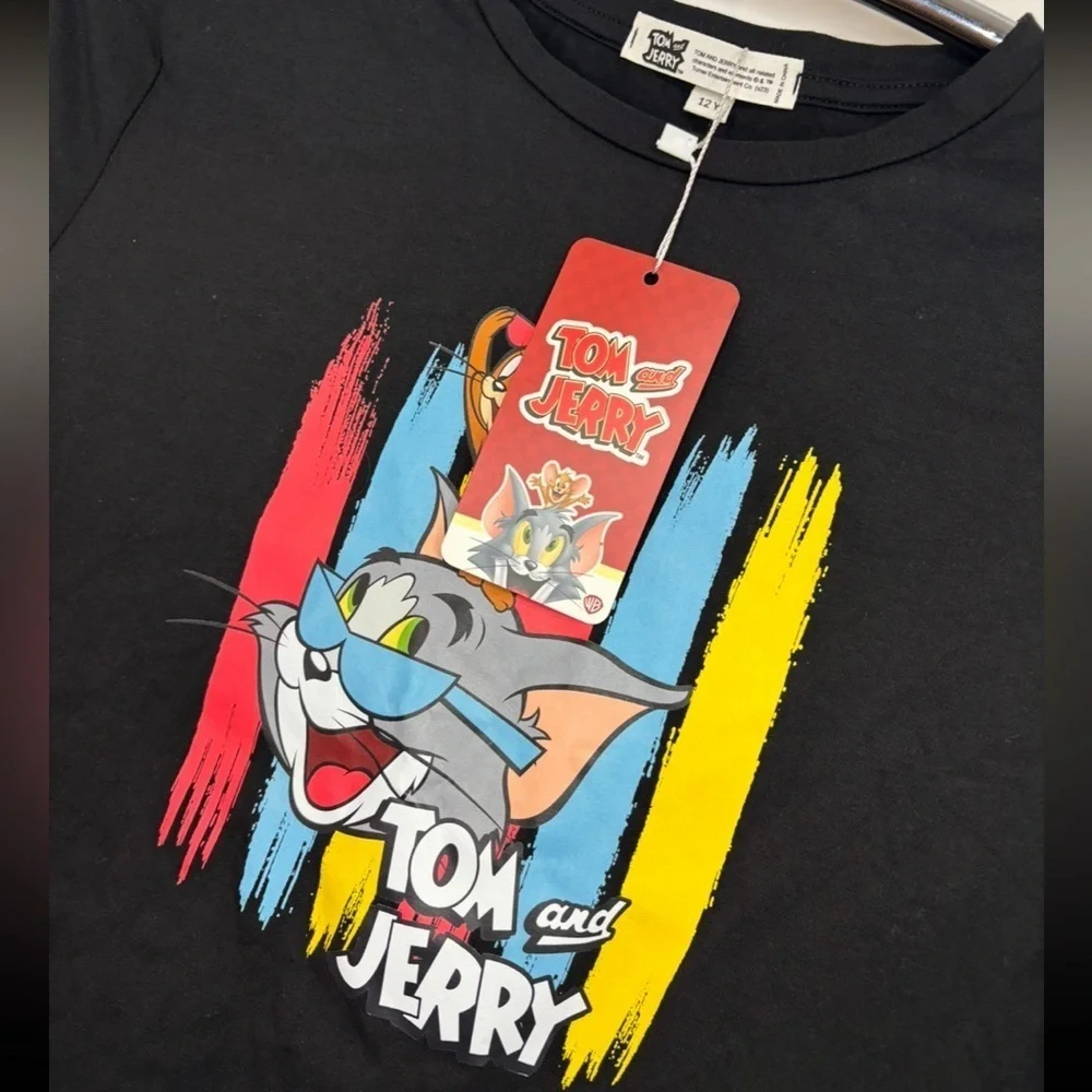 NWT SHEIN X Tom and Jerry Collab Kids  Black Tee